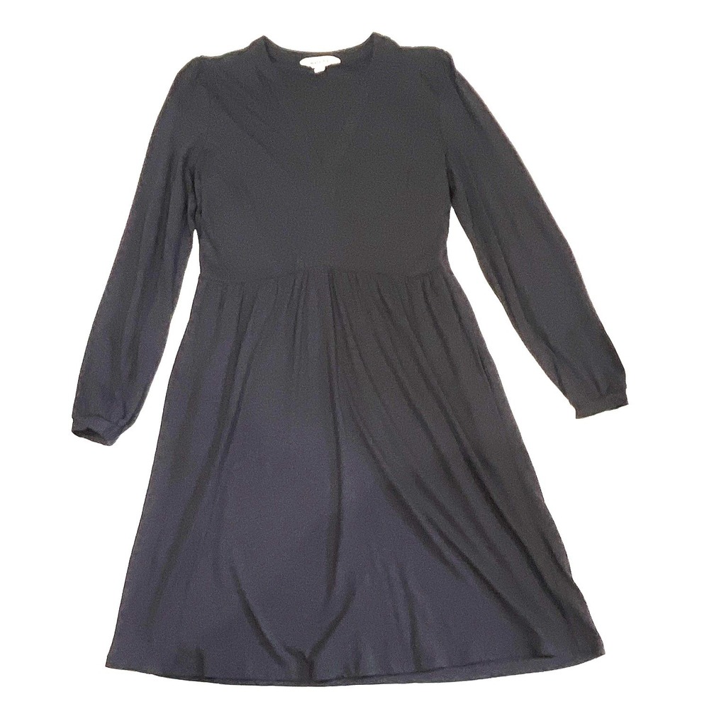 Boden Black V-Neck Empire Waist Jersey Dress Long Sleeve Cotton Modal US 8R - Picture 2 of 9